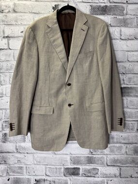 Canali Beige Micro-Check Two-Button Sport Coat
